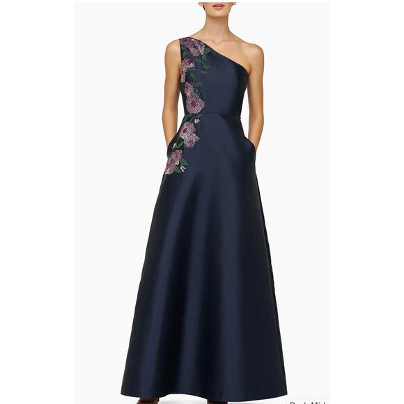 Kay Unger Giada Beaded One-Shoulder Gown - Size 12 - Picture 1 of 7